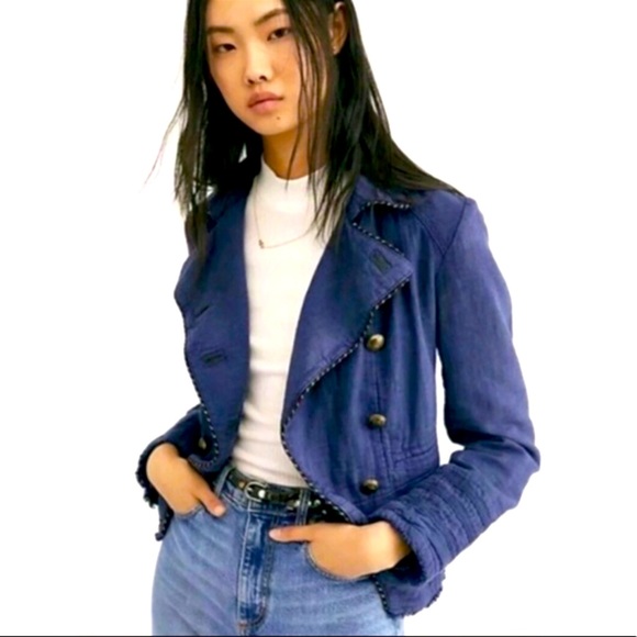 Free People Jackets & Blazers - Free People Night Sky Washed Blue Military Jacket With Brass Buttons